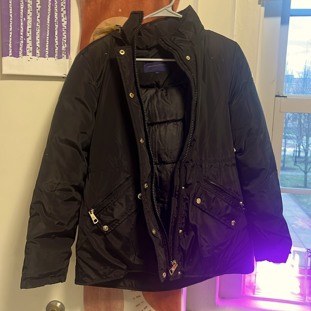 Adrienne Vittadini Black Winter Coat/Parka W/Fur Hood